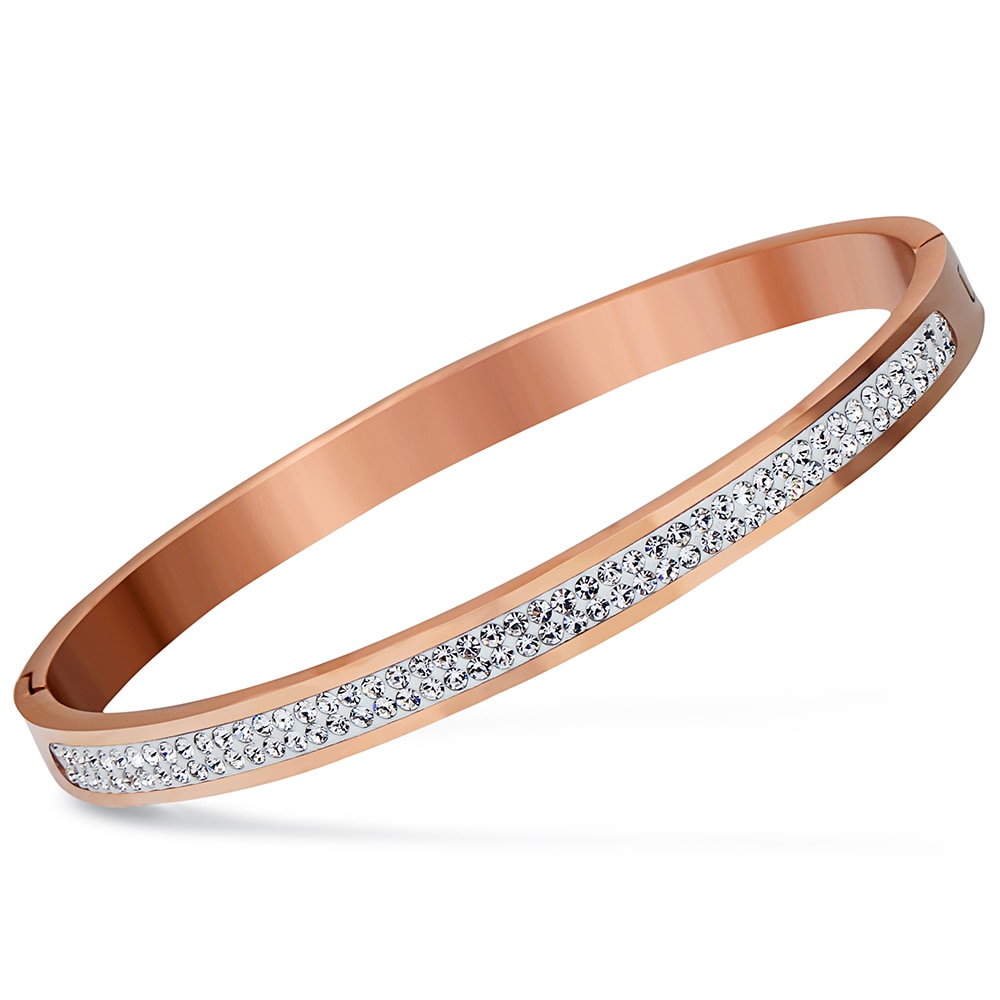 Twee Rij Crystal Strass Pave Rvs Armbanden En Armbanden Voor Vrouwen Mode-sieraden Bangle Accessoires