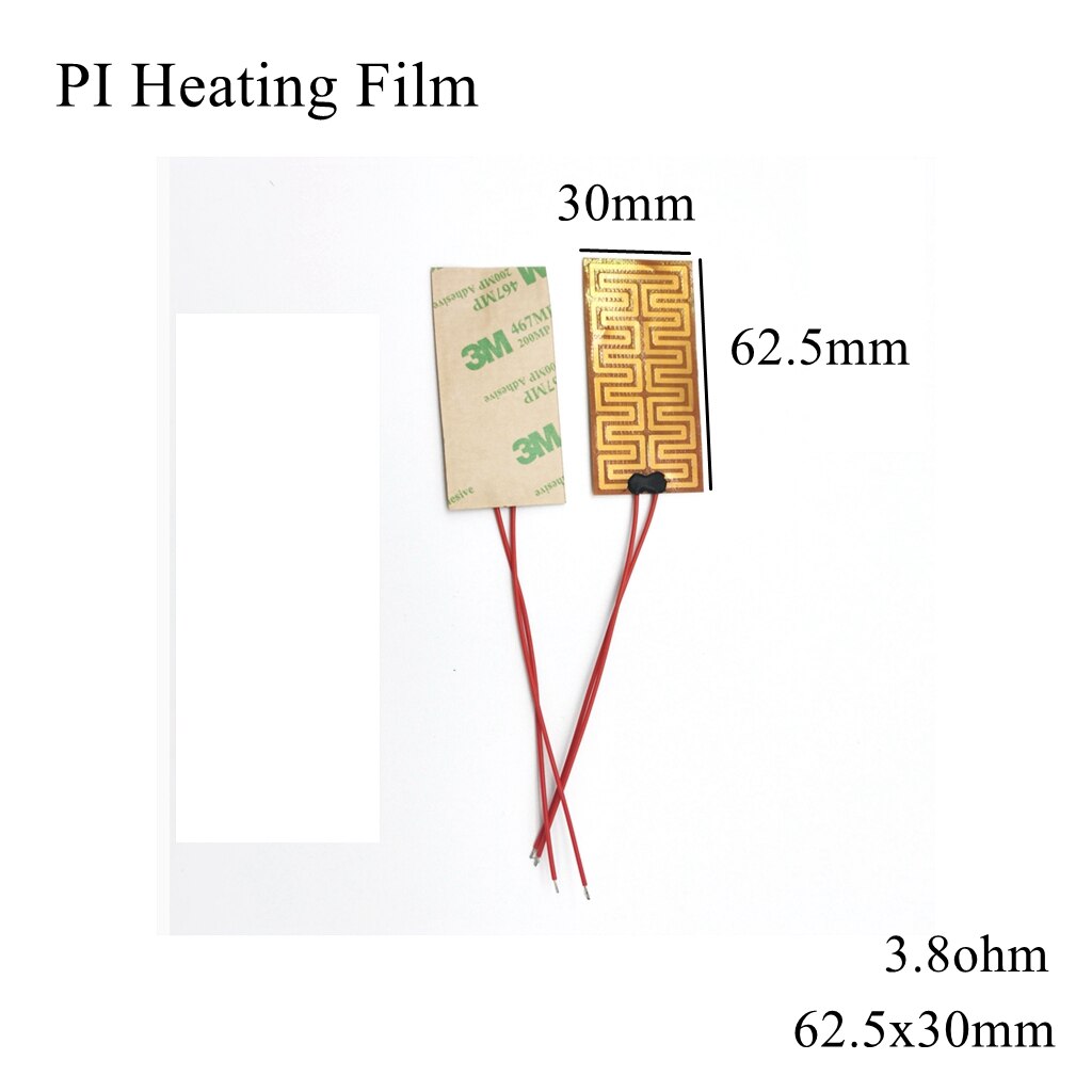 Film chauffant électrique 60x13mm, 5V 12V 24V 110V 220V PI, Film adhésif Polyimide, plaque chauffante électrique, tapis de panneau, feuille de carburant, huile moteur réservoir: 62.5x30mm
