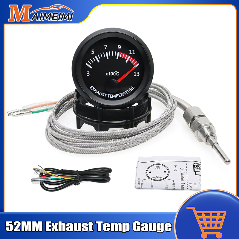 52mm 2" Car Exhaust Gas Temp Gauge 300~1300 Celsius Universal Auto Exhaust Gas Temp Gauge Ext Temp Meter With Sensor for 12V Car