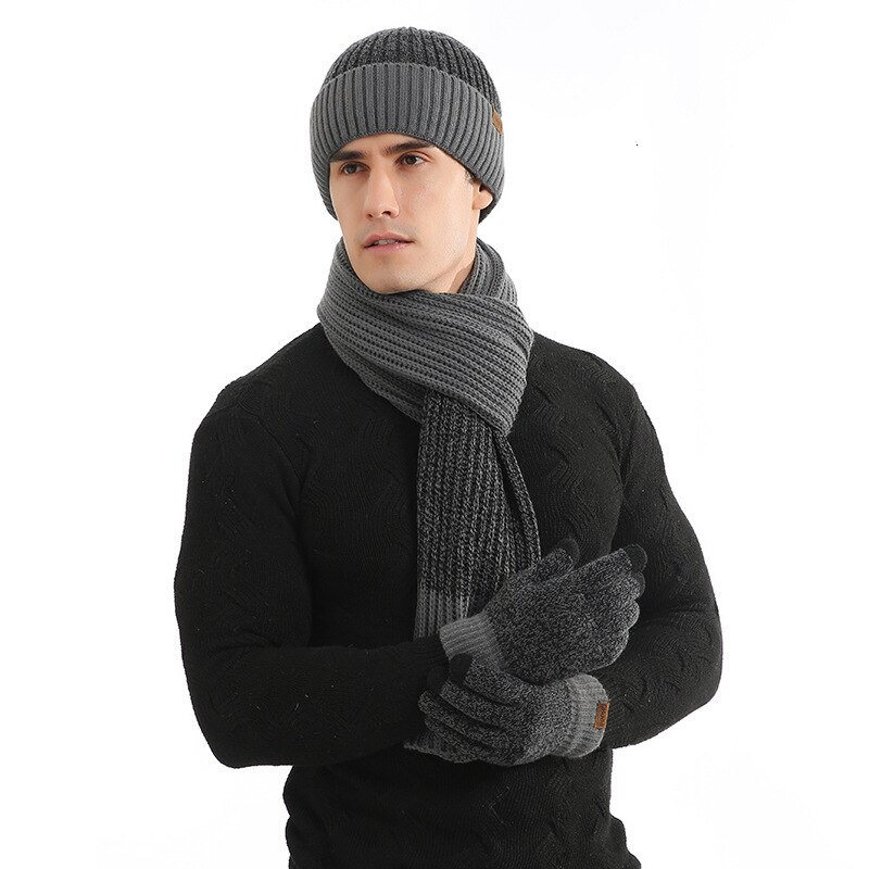 Xpeople blød fleece foret varm vinter mænd 3 stk strikket sæt strik hat lang tørklæde touch screen handsker sæt matchende vinter sæt: Farve 7