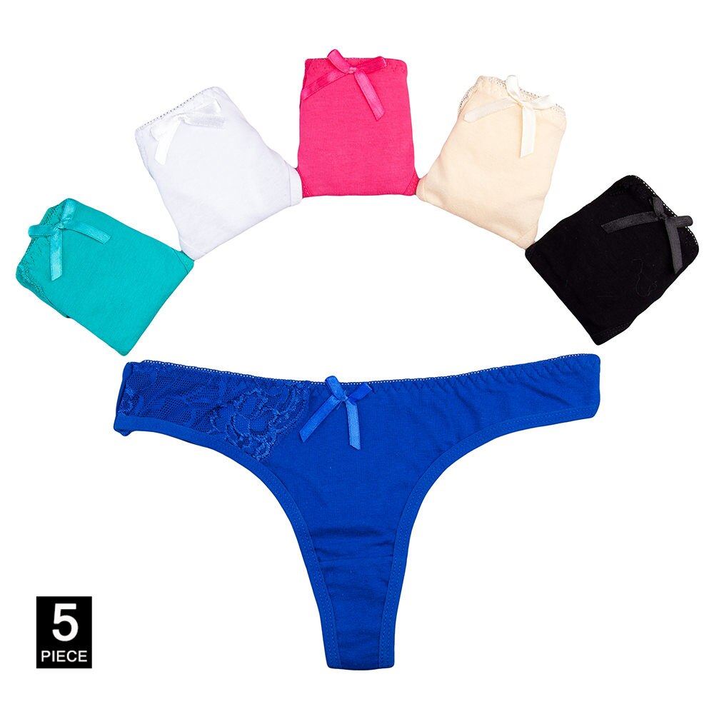 FUNCILAC Sexy Women Thongs and G Strings Cotton Panties Micro Tangas Culotte Femme Coton Woman Panties Underwear 5 pcs/Lot: M