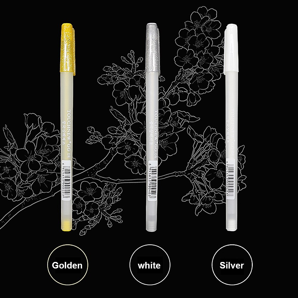 Touchnew highlighter 3 stykker, sølv, gull, hvit highlighter perfekt for markør penn tegning illustrasjon anmasjon tegneserier