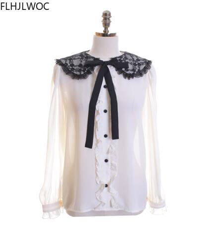 frauen Nette oben Adrette Jahrgang Japan schick Korea Einreiher Geschmack Elegante Formale Hemden Blusen Rosa Weiß: XL / Weiß