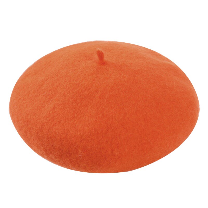 Wool Beret Hat French Style Beanie Hats Outdoor Winter Warm Ladies Solid Color Beret Caps Chapeau Femme: Orange