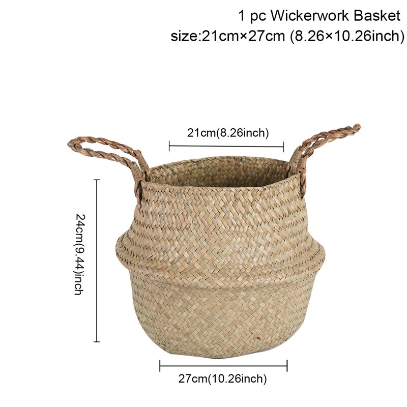 Cesta de cestería para algas marinas, maceta de flores colgante de ratán, cesto para ropa sucia, cestas plegables de almacenamiento, jardín casero decorativo: M