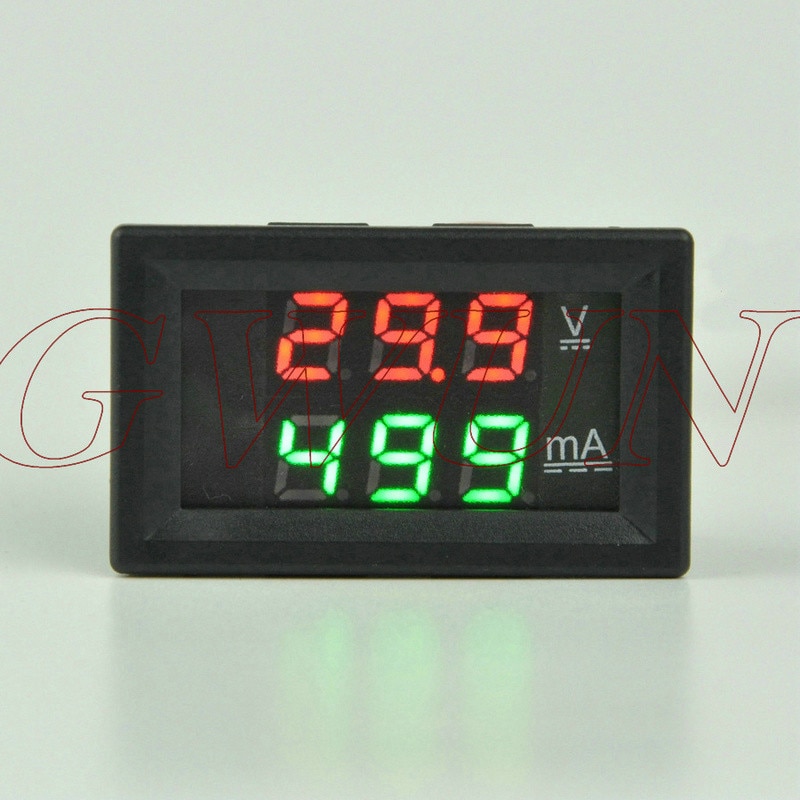 GWUNW BY32A 0-500V 0-999mA(1A) DC Digital Voltage Ammeter Current Tester Meter Voltmeter Dual Display Red Blue green LED