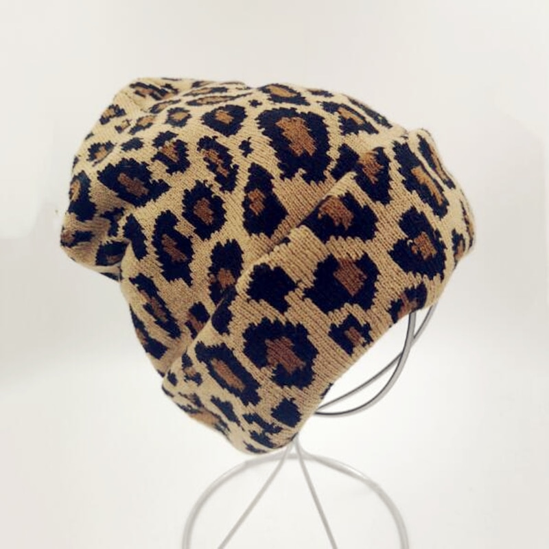 Vinter kvinder leopard hue hatte varmere dame hatte leopard print strikkede vinter skulle kasketter