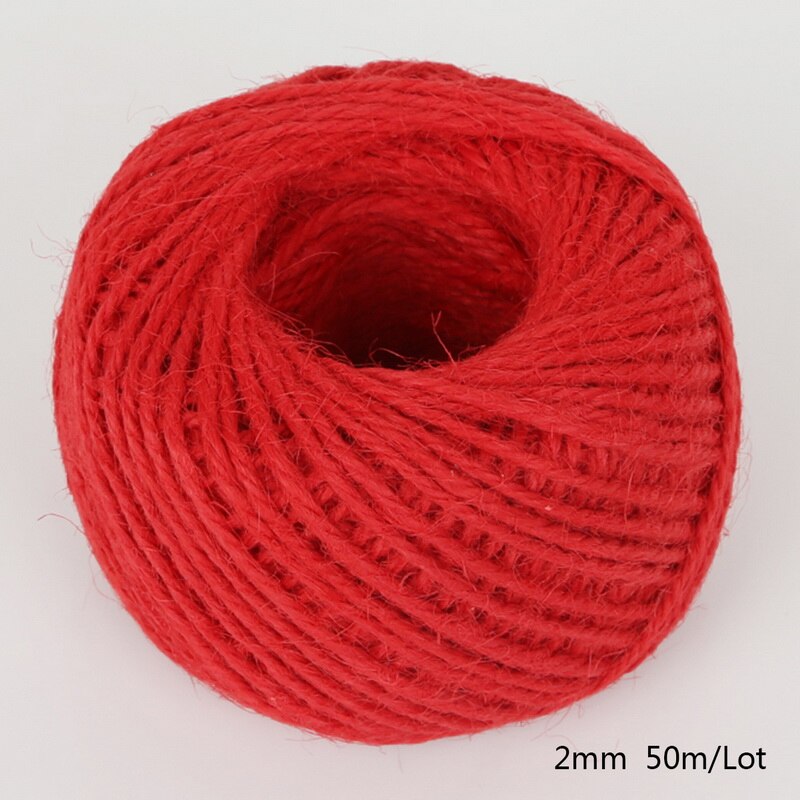 Rollo de cuerda de cáñamo de arpillera Natural, cordel de yute arpillera Natural, 2mm, macramé, decoración de etiquetas de boda, 1 rollo de 50M, varios colores: Red