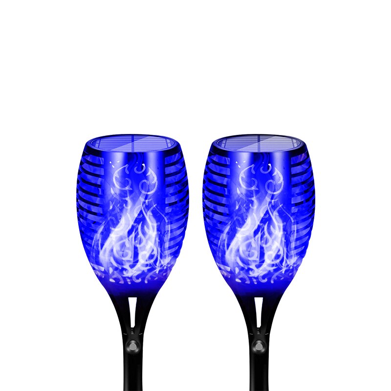 Solar Powered LED Torch Flickering Light 12/33LED Garden Decoration Lawn Lights Waterproof Yellow Blue Purple Lights: Blue-2PACK / 12LEDS