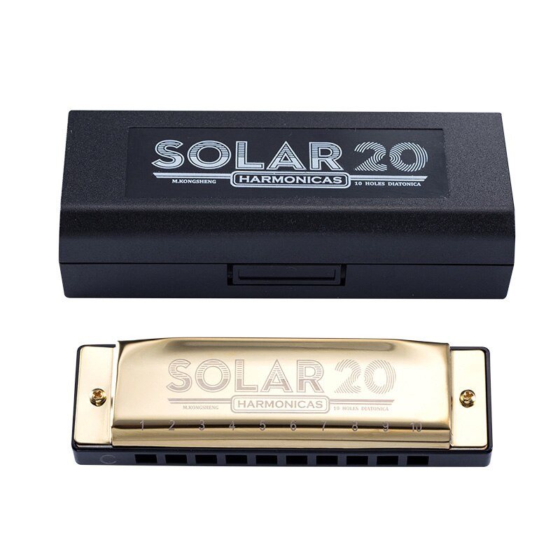 KONGSHENG 10 fori armonica diatonica blues arpa bocca organo chiave di C canna strumento musicale per principianti nero dorato blu: d'oro