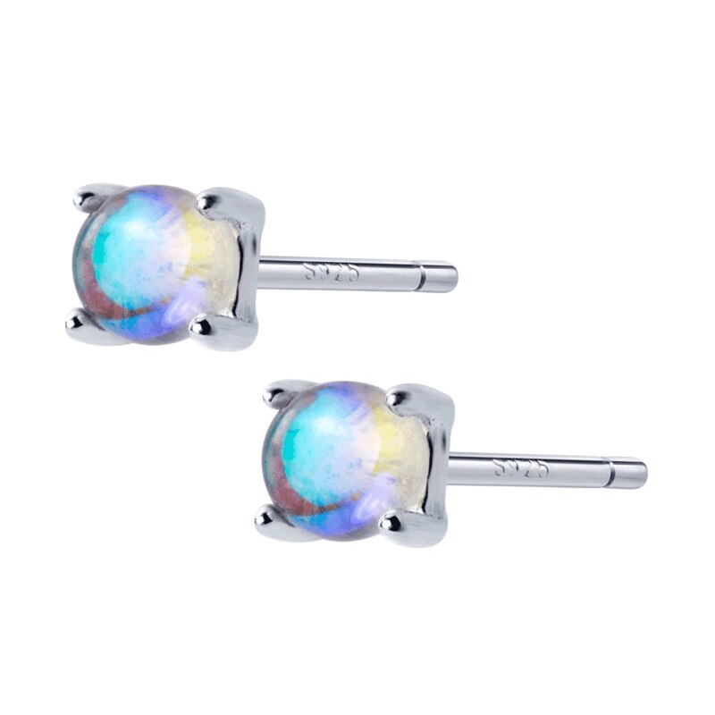 MloveAcc Real 100% 925 Sterling Silver Stud Earrings for Women Blue Crystal Bubble Ear Stud: F