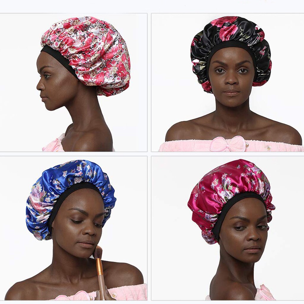 De seda suave pelo sombrero con amplia banda cómoda para el cuidado del cabello de dormir sombrero noche sueño tapa cubierta de la cabeza para Baño mujer, Y724