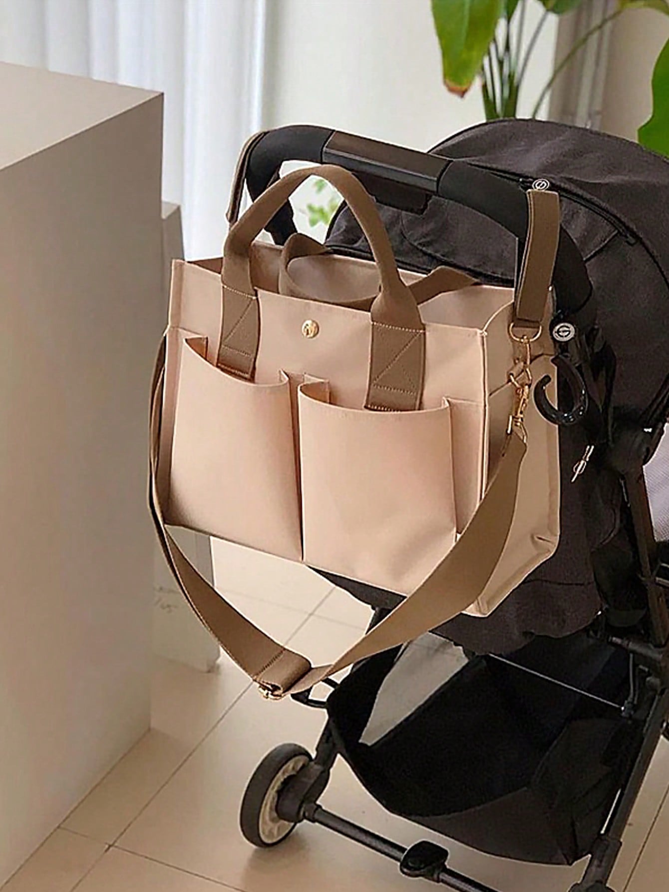 Mamma-veske med flere rom for mor og baby-utflukter, lett håndholdt skulderveske, kanvas med stor kapasitet, mult