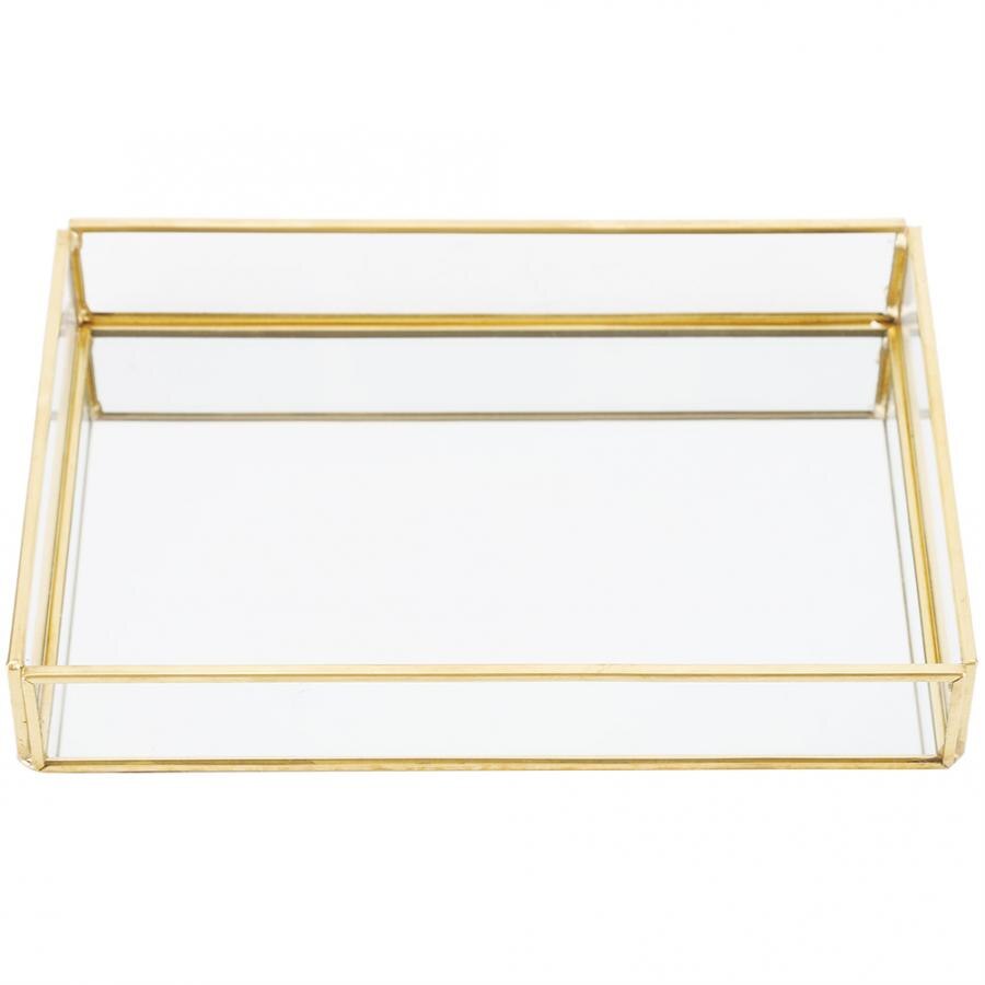 Nordic retro oppbevaringsbrett gull rektangel glass makeup organisator brett leppestift, øyenbryn, parfyme smykker display oppbevaringsboks: S