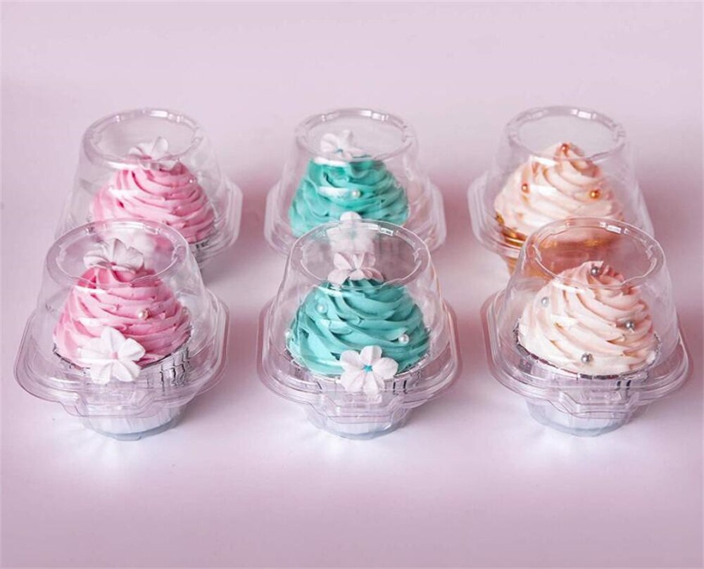 100pcs/lot Individual Plastic Cupcake Containers Disposable - Mini Fluted Cake Container - BPA Free Single Muffin To Go Case