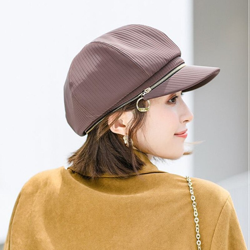 Gorras elegantes para mujer, sombrero con cremallera, tendencia Retro, estilo clásico, Snapback, Otoño e Invierno