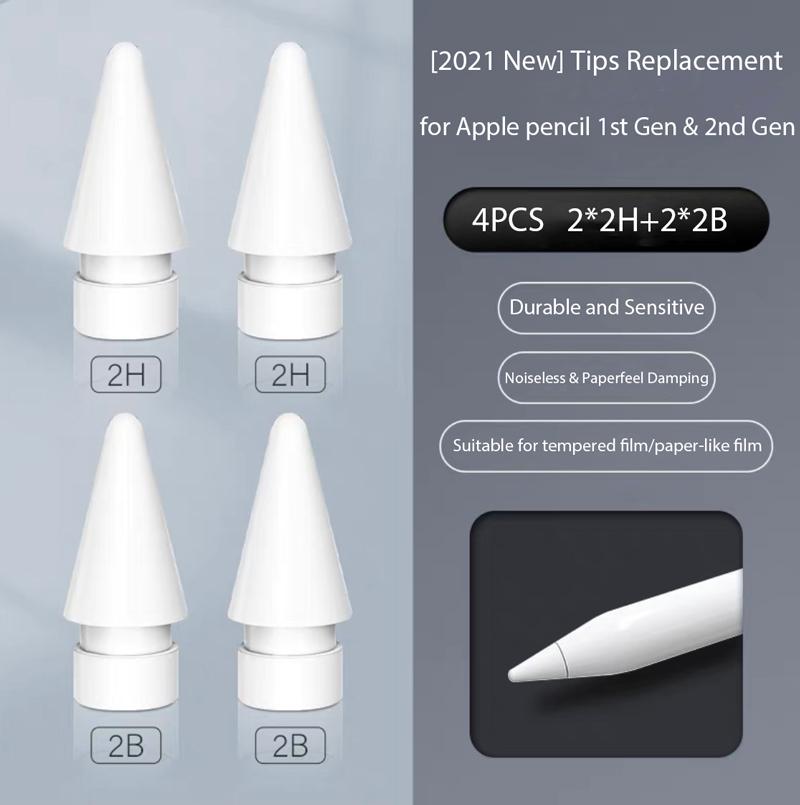 Pencil Tips for Apple Pencil 1 2, Double-Layered Paperfeel Damping Noise Reducing Apple Pencil Nib Replacement 애플펜슬 펜촉: 4PCS 2x2H 2x2B