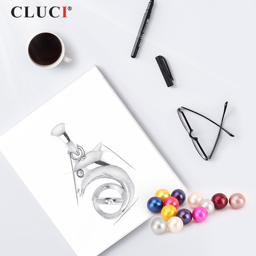 CLUCI 925 Sterling Silver DolphinAnimal accessory for women Can fix Pearl Size 7mm Pearl pendant very Animal Jewelry SP318SB