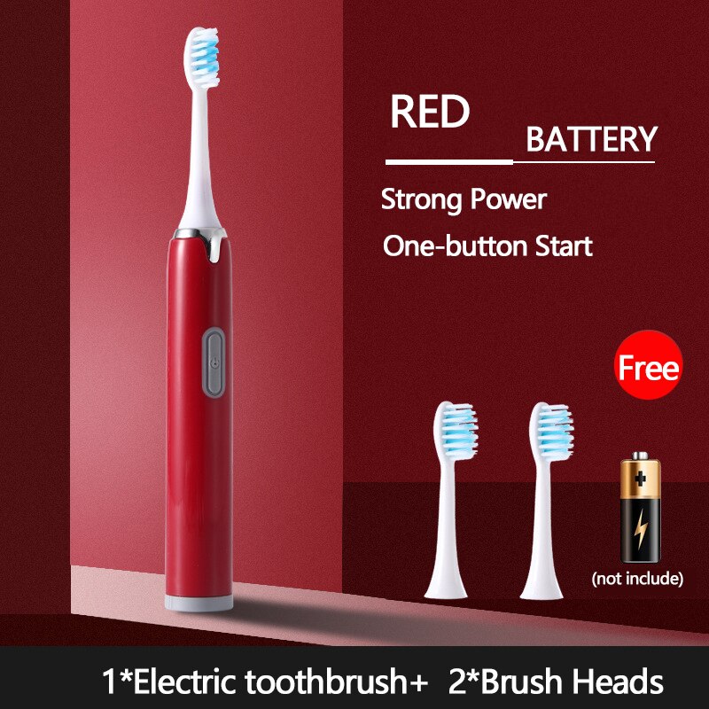 Genopladelig sonisk elektrisk tandbørste med udskiftning af tandbørstehoveder 5 tilstande vandtæt ultralydsbørste voksen: Rødt batteri