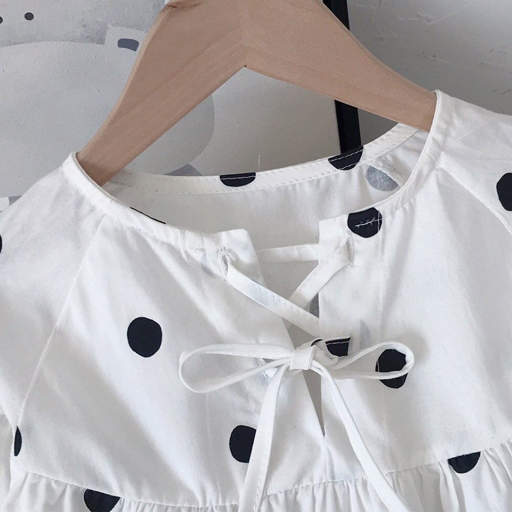 Tops y blusas de manga abombada de lunares para niñas, ropa coreana para niños pequeños, primavera