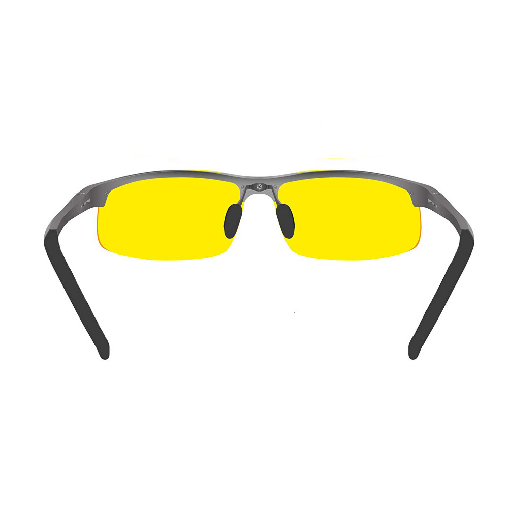 Natkørebriller - semi-polariseret gul farvetone vision anti genskin linse  uv400 driver ubrydelig metal stel solbriller  n001