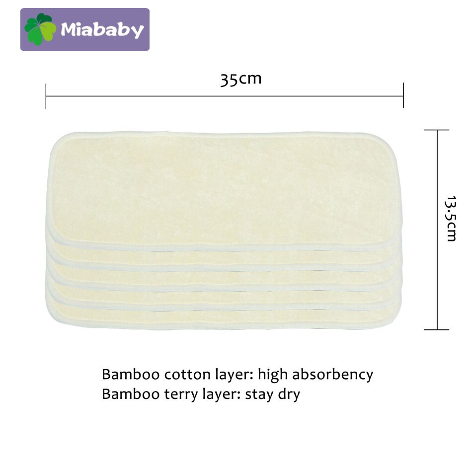Miababy 5/10 pcs 4 layers Bamboo Cotton/Terry Cloth Diaper Insert Washable Cloth Nappy for Baby Diapers 35*13.5cm Baby diaper
