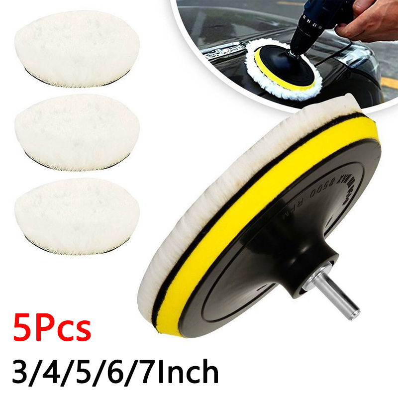 5Pcs Car Polishing Kit Self-Adhesive Buffing Waxing Sponge Wool Wheel Polish Pad for Car Polisher Drill Adapter Detail Cleaning