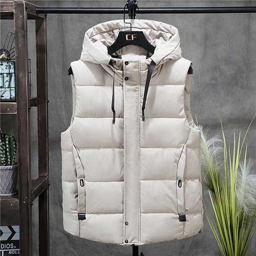 Mode mannen Hooded Vesten Winter Warm Mouwloze Jassen Mannen Jassen Solid Casual Vest Mannelijke Vesten: WHITE / XXXL