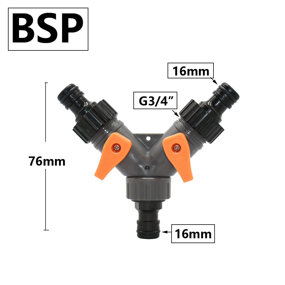 Garden Tap Water Splitter 1/2" 3/4" Female Thread 2-Way Garden Hose Y Type Watering Adjustable Switch Water Controller Valve: Silver