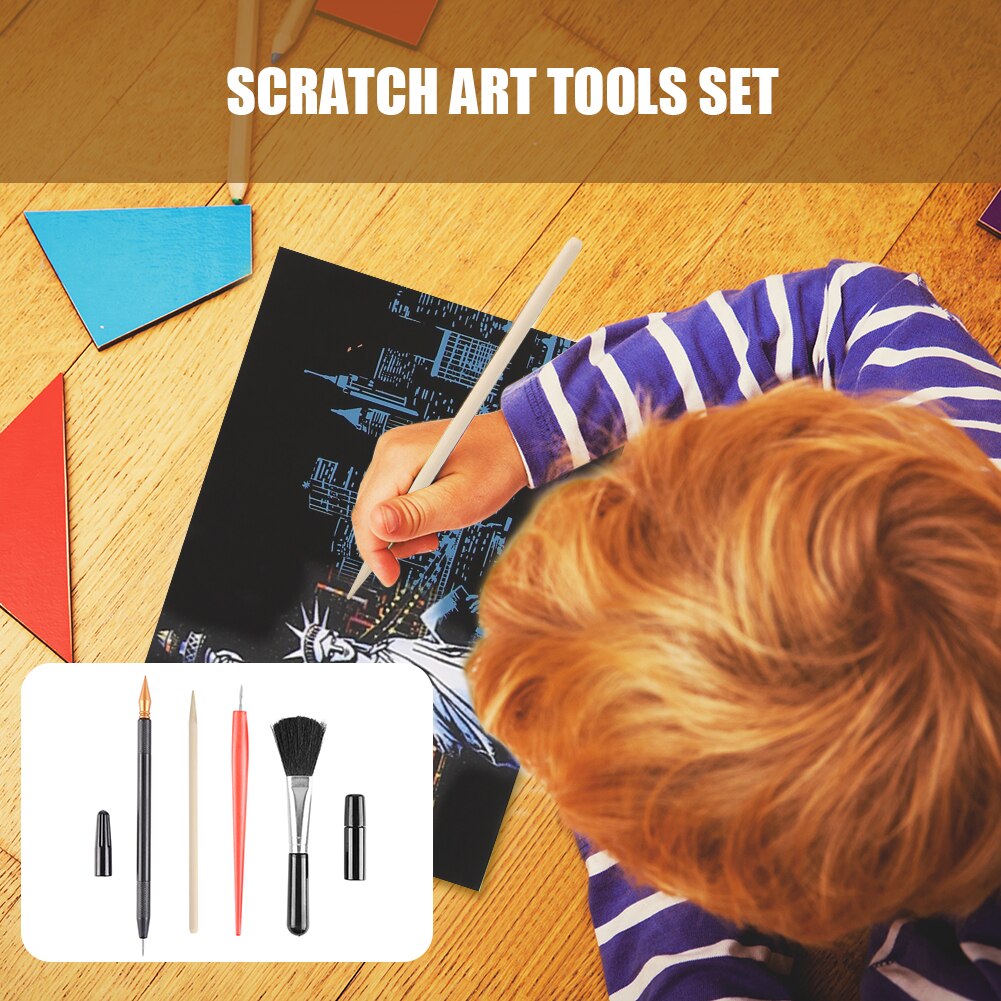5Pcs Schilderij Tekening Scratch Arts Set Met Stok Schraper Pen Borstel Voor Scratch Sketch Art Papers Boards Gereedschap diy