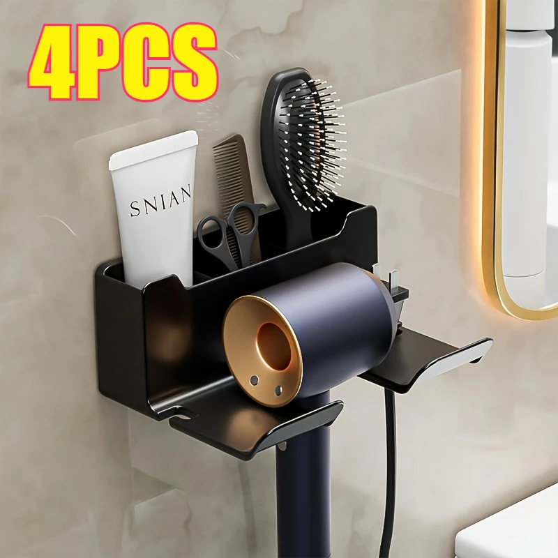 Estante para secador de baño, estantes de pared, soporte para secador de pelo, caja organizadora para ducha, soporte para soplador de inodoro, artículos de baño: Gris claro