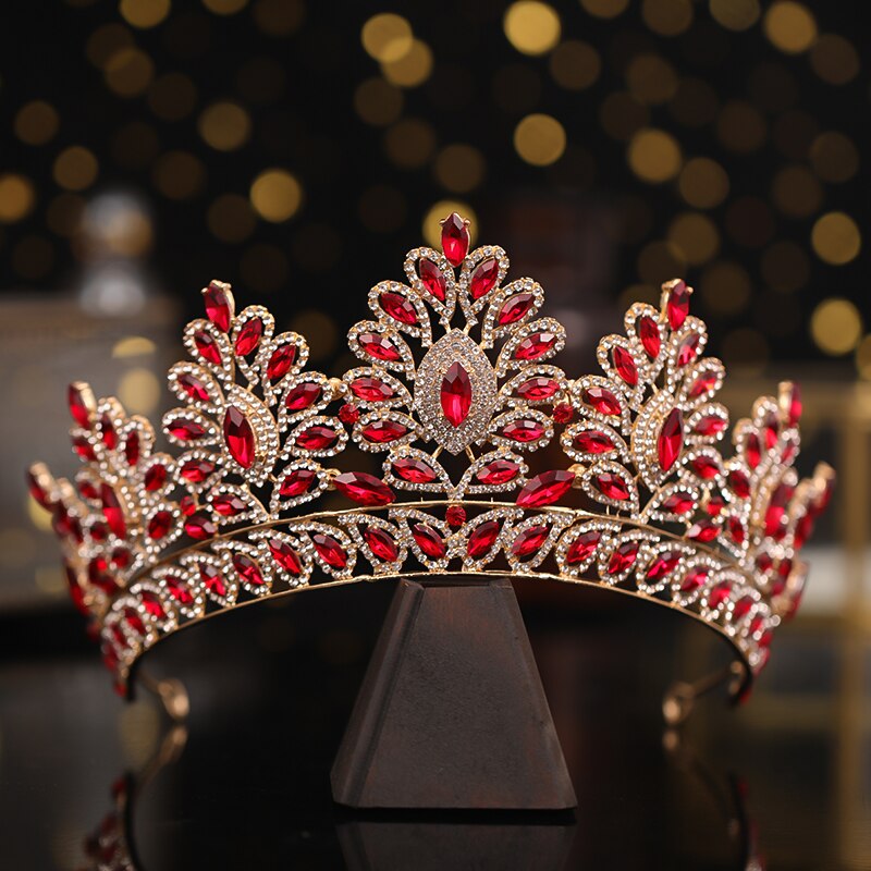 Copricapo da sposa copricapo da sposa con corona grande corona da sposa fatto a mano con strass dorato: Rosso