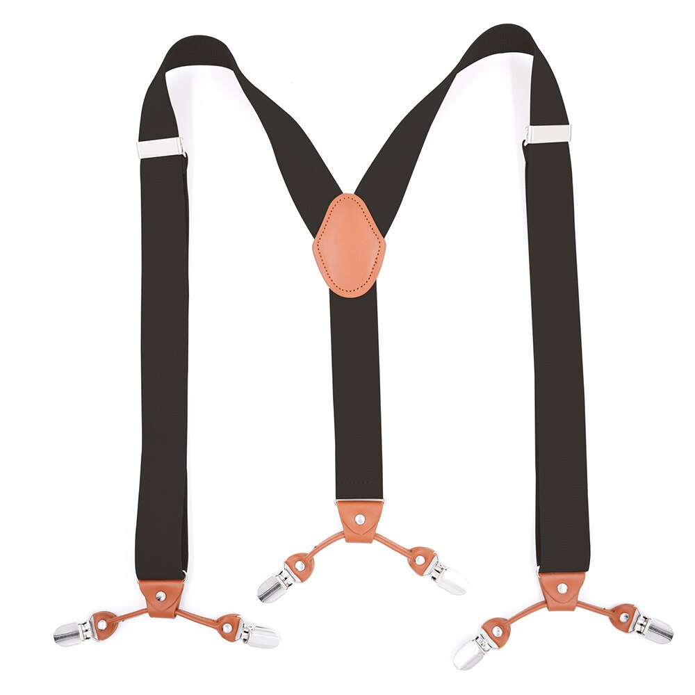 Heavy Duty Suspenders for Men 3.5cm Wide Y-Back with 6 Metal Clips Adjustable Elastic Trouser Braces Straps Father Husband: black