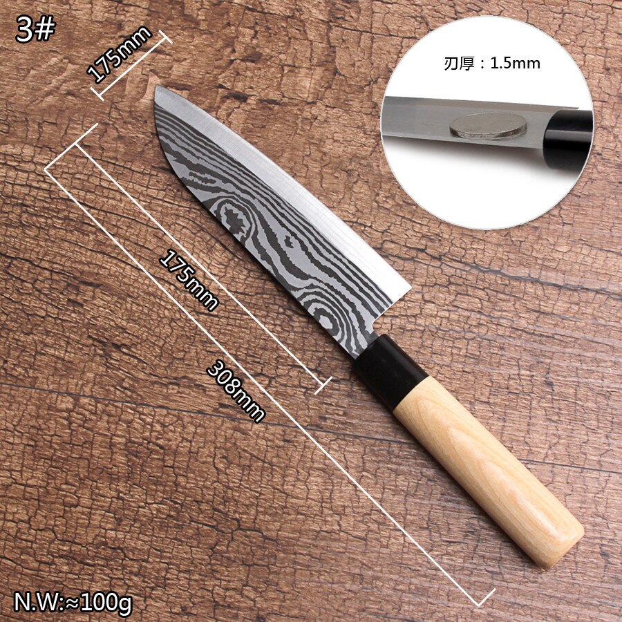 Japanese Style Kitchen Knife Set Fish Filleting Santoku Salmon Knife Cleaver Sharp Cooking Cutting Knife Sets: B
