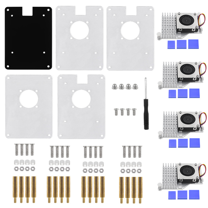 Raspberry Pi 5 Acrylic Case Transparent Shell with PWN Cooling Fan Stackable Plate Case for RPI 5 Pi5 Cluster DIY Electronic: Sliver