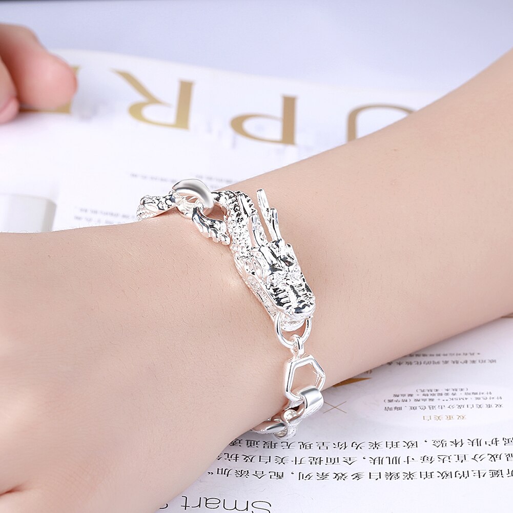 Klassieke Vintage 925 Sterling Zilver Zwart Chinese Draak Ketting Armbanden Voor Mannen Man Sieraden