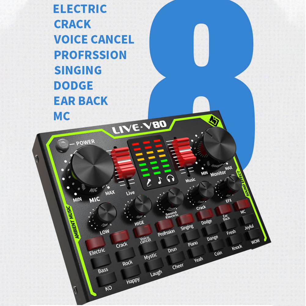 Plug And Play Mixer Board -compatible Voice Changer Multiple Effects Noise Reduction Live Sound Card With LED Light