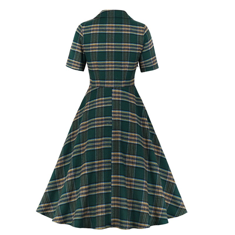 Summer Women Clothing Summer Retro 50s 60s Plaid Swing Dress Female Rockabilly Party Midi Dresses Vintage Tunic Vestidos