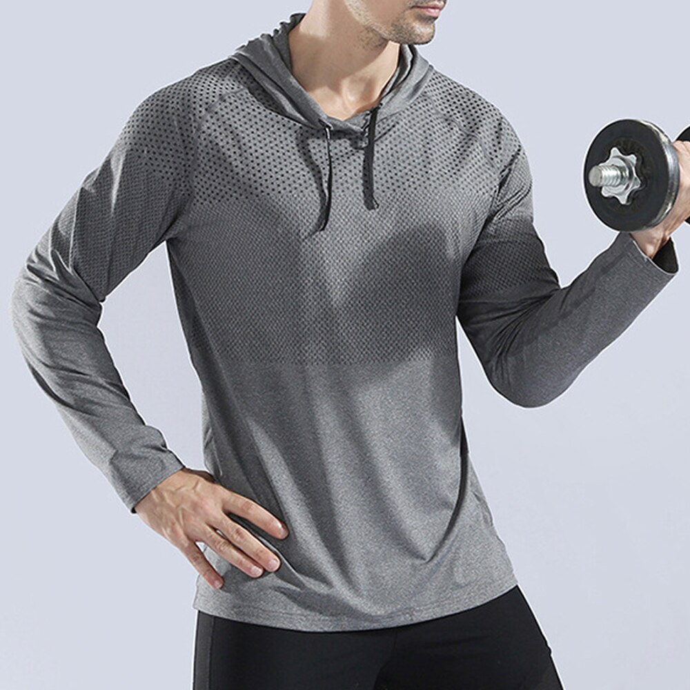 Barbok herr långärmade löparsportskjortor snabbtorkande gymtop wear fitness hoodies anti-svett andas jogging sportkläder