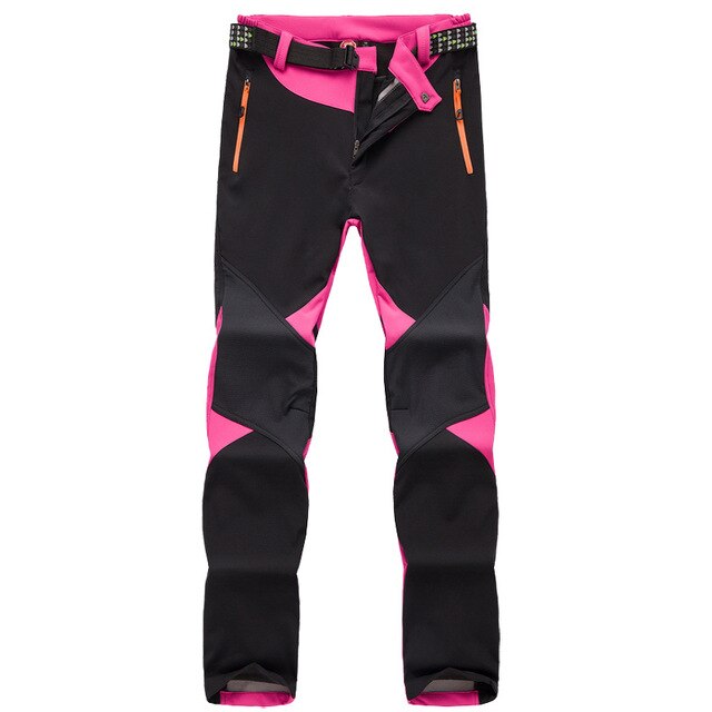 Utomhus vinter skidbyxor dam solft shell byxor plus size vattentäta snöbyxor tjockare fleece vandringsbyxor snowboardbyxor: Rosa / Xxl