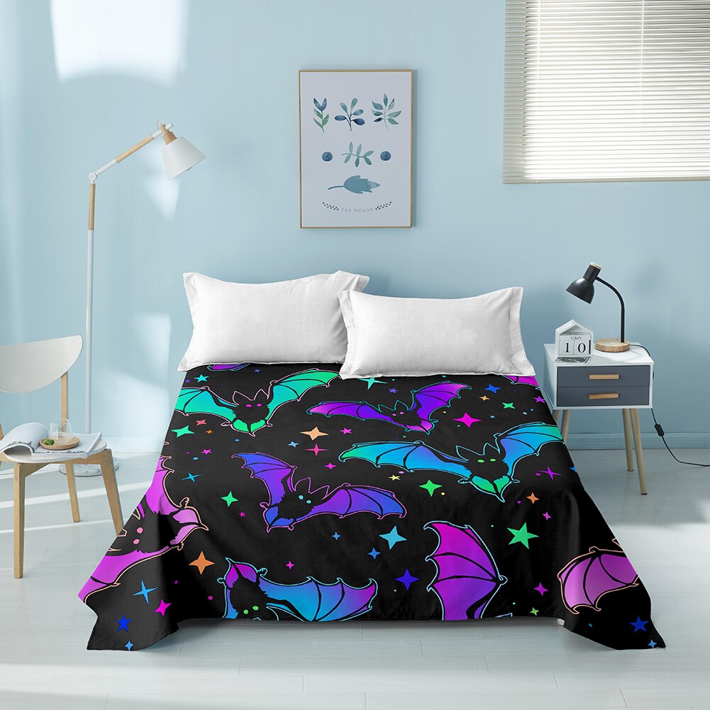 Colorful Bat Flat Sheet 3D Digital Print Brushed Microfiber Постельное белье Bedspreads Breathable Bedding Sheets Flat Bed Sheet: 259x167cm(3PCS)