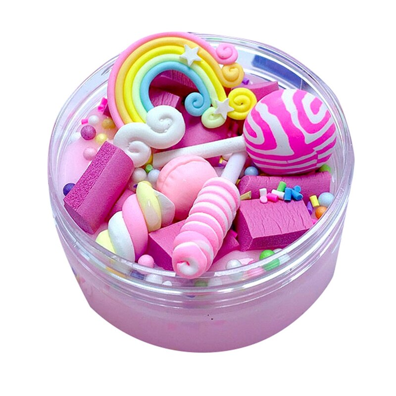 100ml Rainbow arcilla polimerica Charms Clear Slime Beautiful Color Lollipop Slime box Kids Relief Stress Toys brain game A40: pink