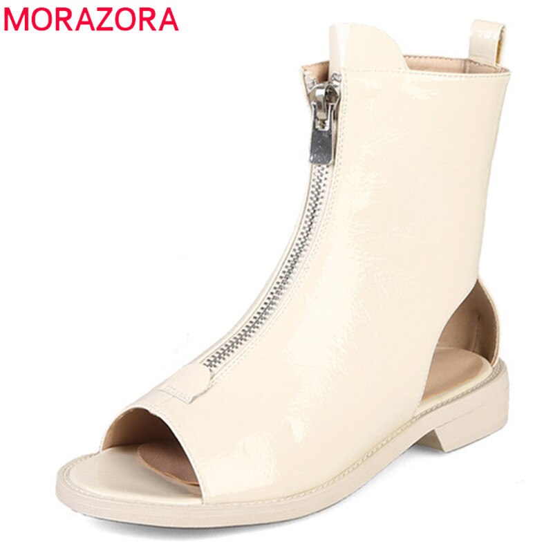 Morazora ankelstøvler til kvinder lak sommerstøvler zip peep toe gladiator punk sko dame støvler