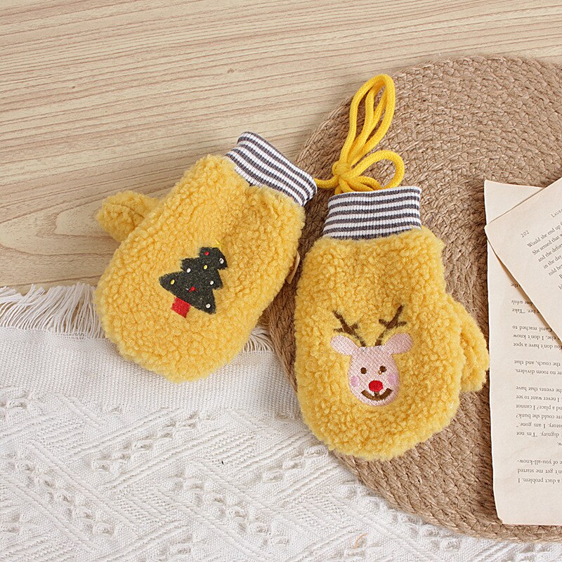 Macaron kleur kerst wind kinderhandschoenen winter fluweel kerstboom cartoon hert babymeisje halter handschoenen 2-6t