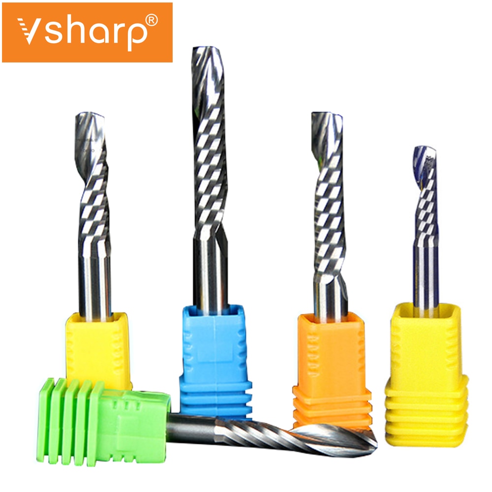 6mm 8mm Shank 1 Flute Spiral CNC Milling Cutter Tungsten Carbide Engraving End Mill Machine Tools Router Bits For PVC Acrylic