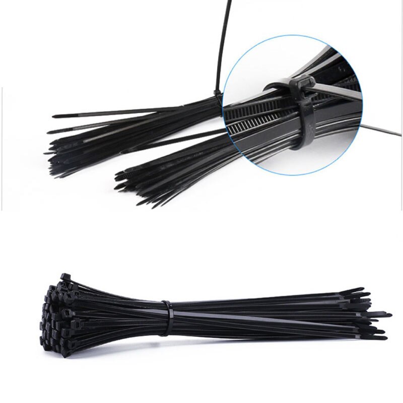 Black and White Self-locking Nylon Cable Ties Plastic Cable Ties 3*100*3*200 Industrial Cable Ties Fixing Ring 200pcs