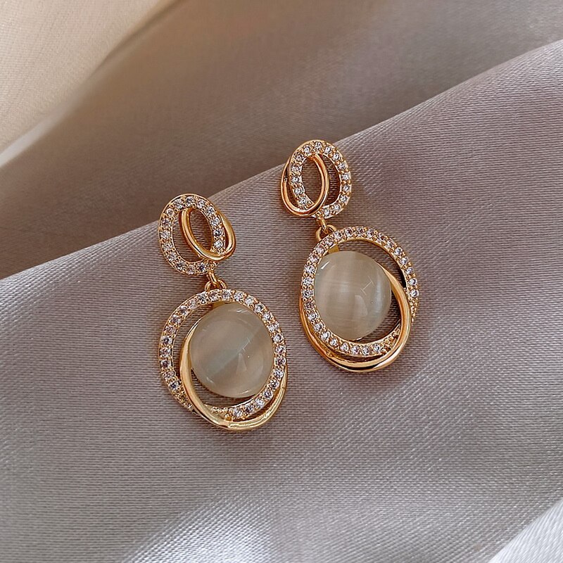 Simple Joker Leaf Zirconia Opal Earrings for Women Exquisite Rhinestone Flower Geometric Stud Earring Girls Classic Jewelry: 10