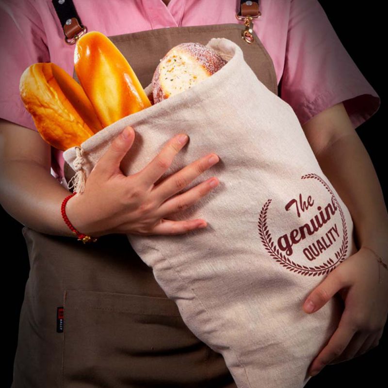 Bolsa de pan de lino orgánico para organización de cocina, almacenamiento de alimentos reutilizable, bolsa con cordón para pan y Baguette, suministros de panadería