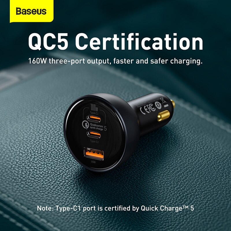 Baseus Auto Ladegerät 160W Schnelle Ladung QC 5,0 Auto Telefon Ladegerät Auto Leichter Slot Ladegerät Für iPhone 13 12 Profi Laptops Tabletten