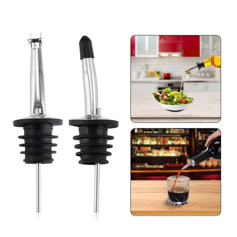 12 Pack Stainless Steel Classic Bottle Pourers Set, Liquor Pourers with Caps, Tapered Spout with Rubber Dust Caps and 1 Free Cle